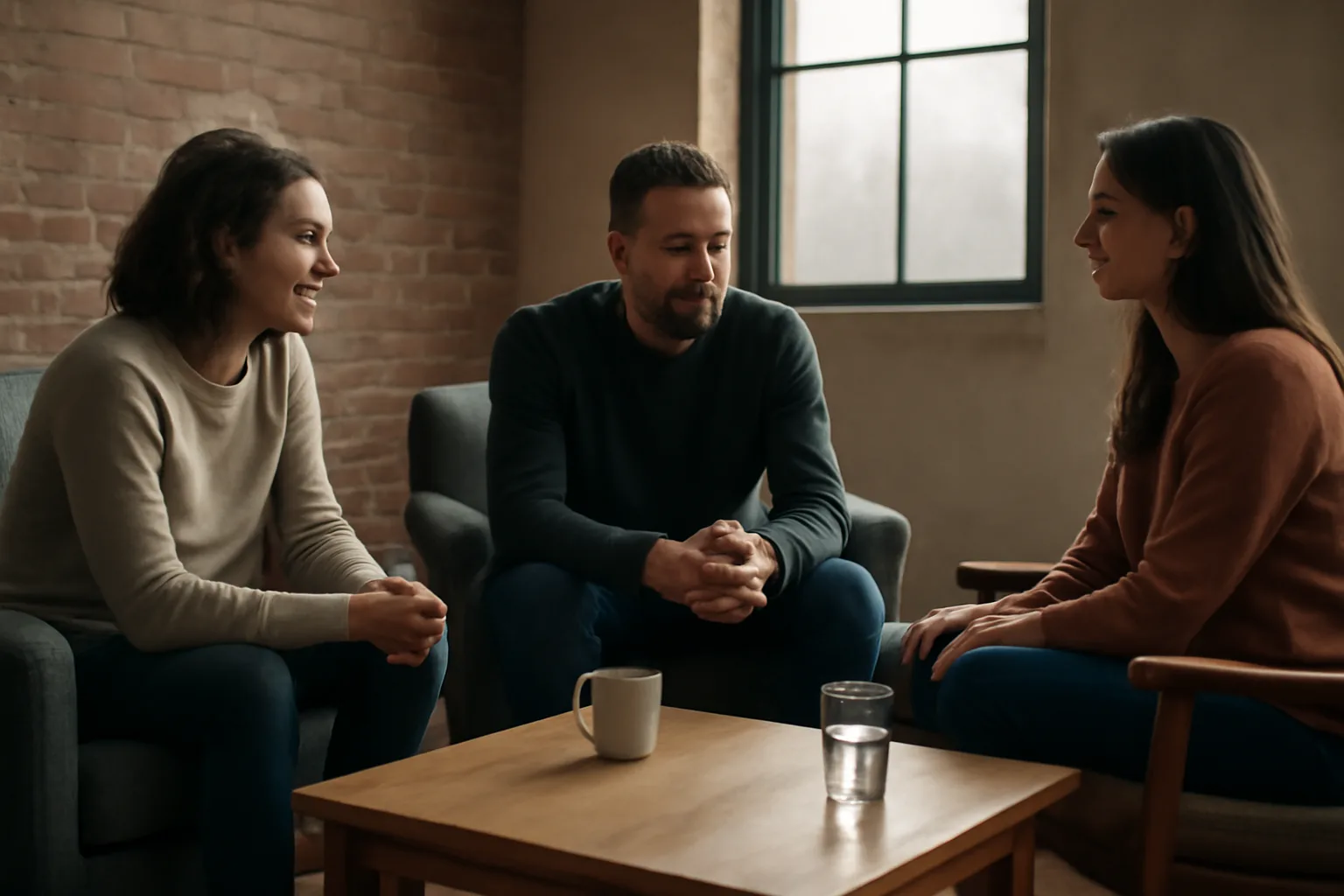 Three people meet with a Colorado mediator in a Denver living room