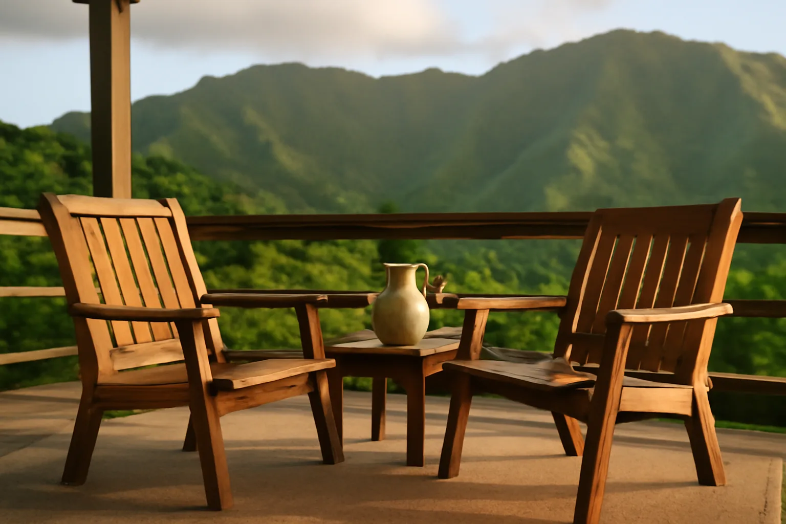 Two chairs on a Honolulu lanai set for private mediation