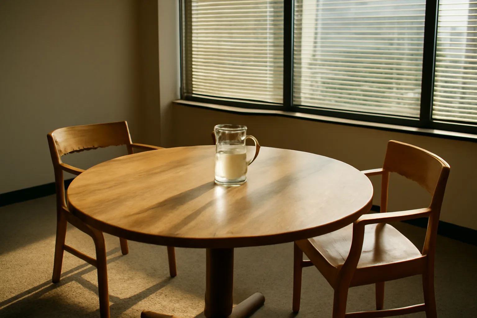 Empty Sacramento room set for a California mediation