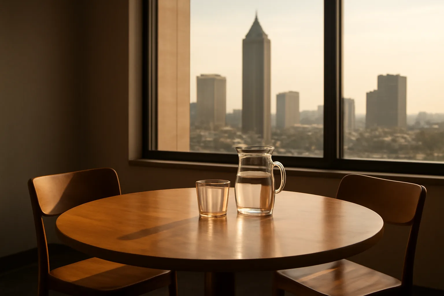 Sunlit Atlanta conference room ready for Georgia mediator work